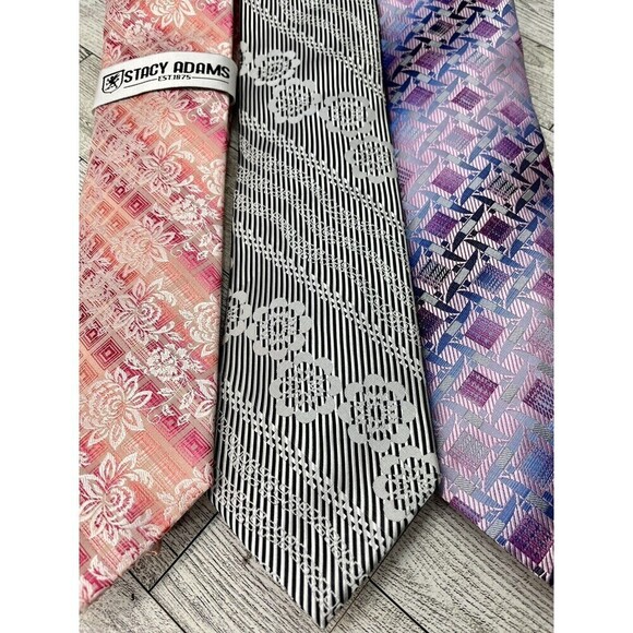 Mens Neck Tie Lot Of 3 Neckties Purple Peach Gray Stacey Adams Spring/Summer - Picture 3 of 8